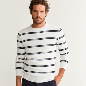 Structured striped cotton sweater. MNGO Men L. NWT